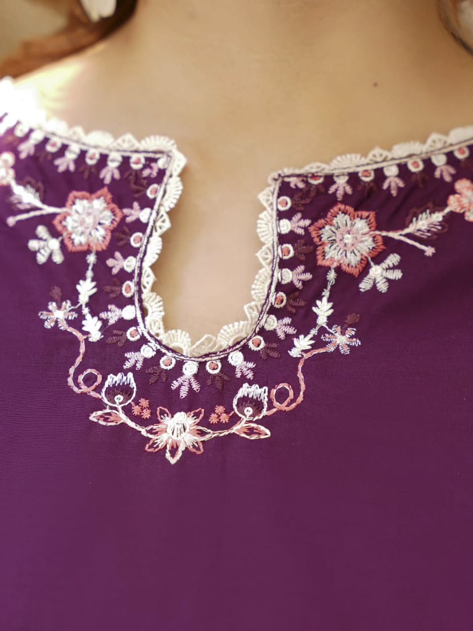 Deep Plum Embroidered 3-Piece Women's Suit