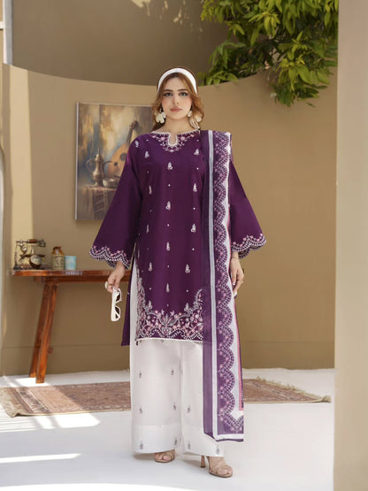 Deep Plum Embroidered 3-Piece Women's Suit