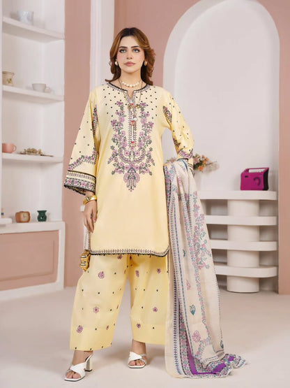 Pastel Yellow Embroidered 3-Piece Women's Suit