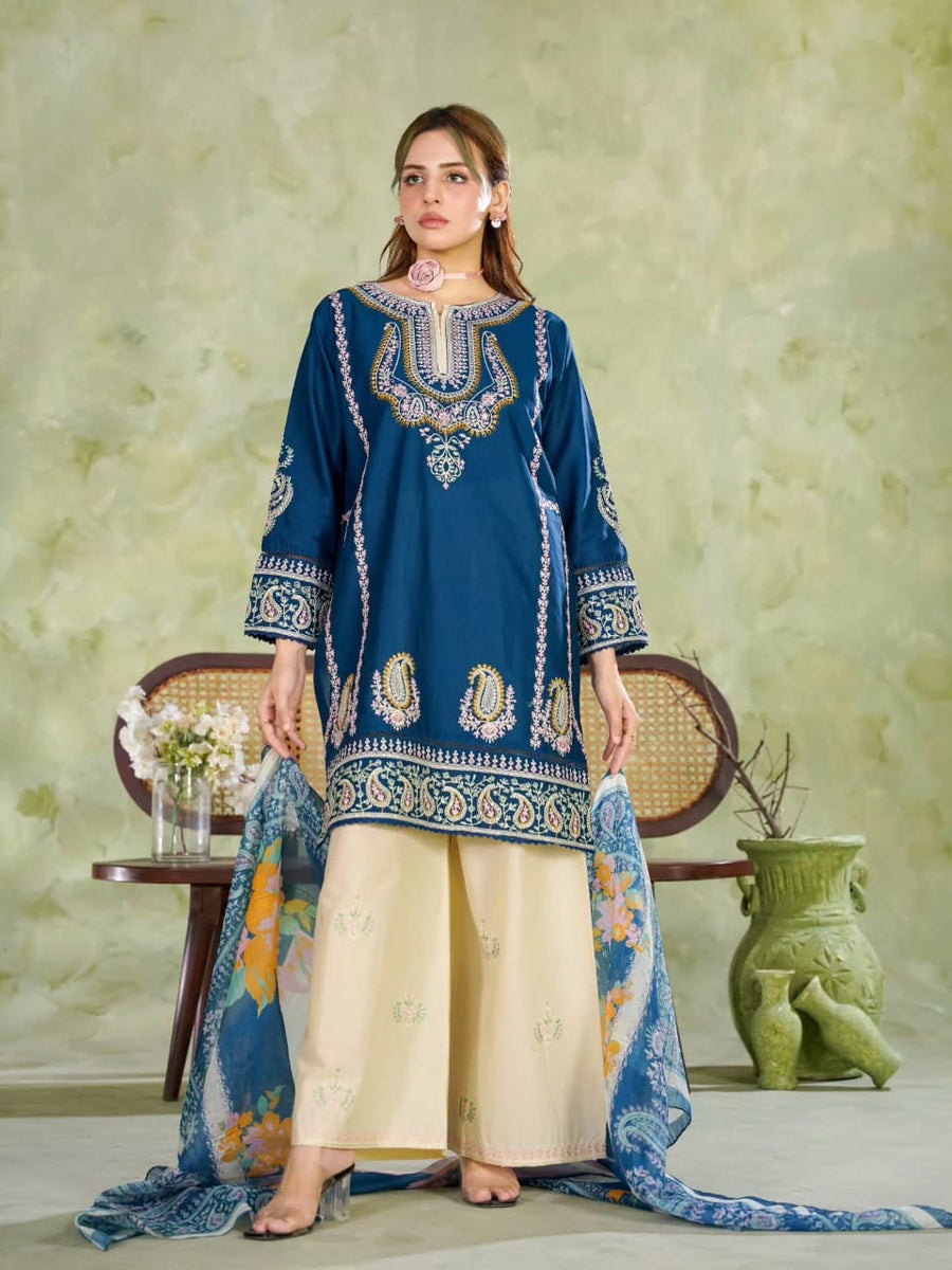 Royal Blue Embroidered 3-Piece Women's Suit