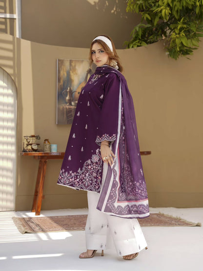 Deep Plum Embroidered 3-Piece Women's Suit