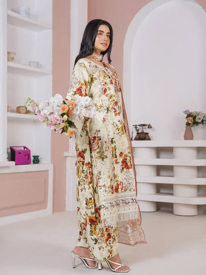 Floral Printed 3-Piece Women's Suit with Embroidered Details