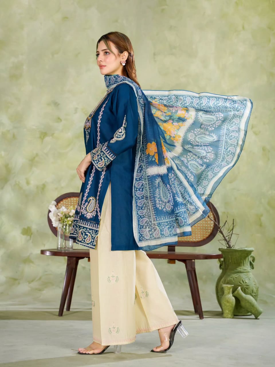 Royal Blue Embroidered 3-Piece Women's Suit