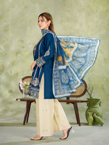 Royal Blue Embroidered 3-Piece Women's Suit