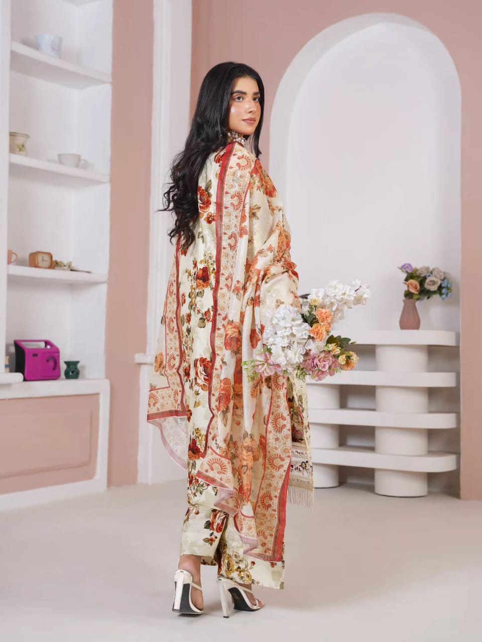 Floral Printed 3-Piece Women's Suit with Embroidered Details