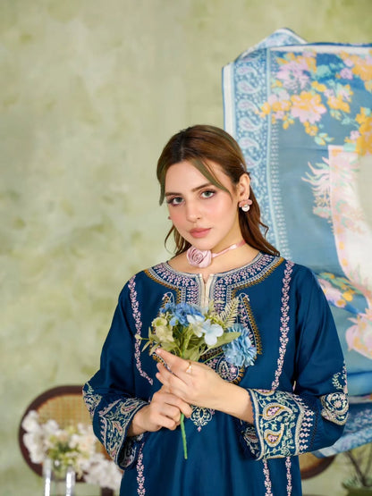 Royal Blue Embroidered 3-Piece Women's Suit