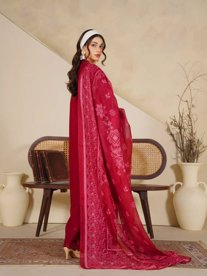 Royal Crimson-Red Festive Embroidered 3-Piece Suit