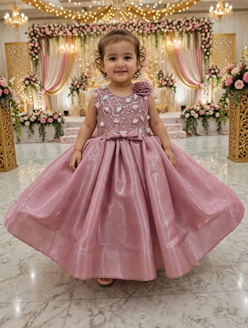 Girls’ Elegant Pink Party Wear Frock