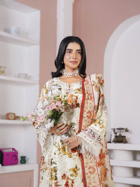 Elegant Brown Embroidered Lawn Suit with Matching Dupatta
