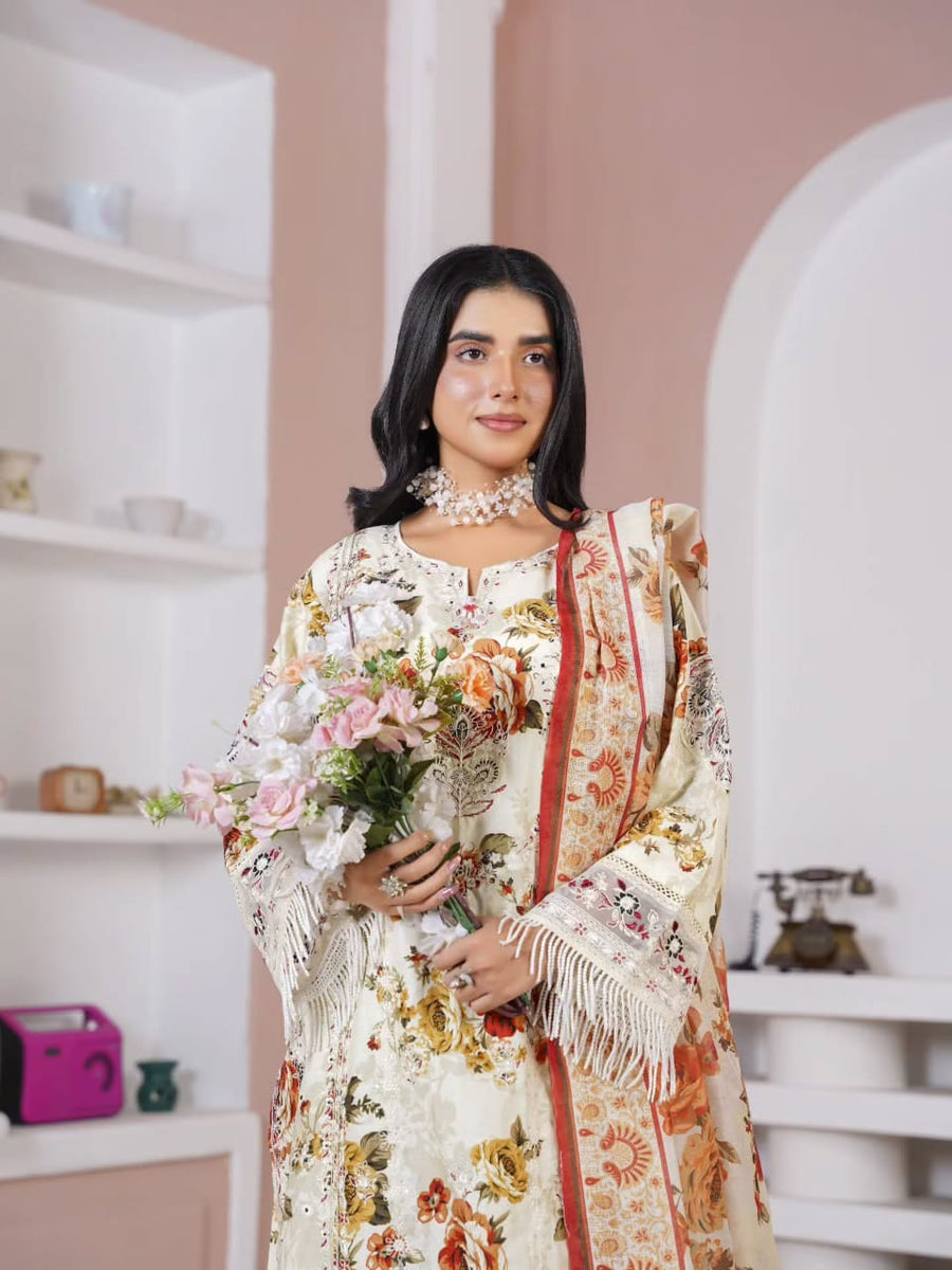 Elegant Brown Embroidered Lawn Suit with Matching Dupatta
