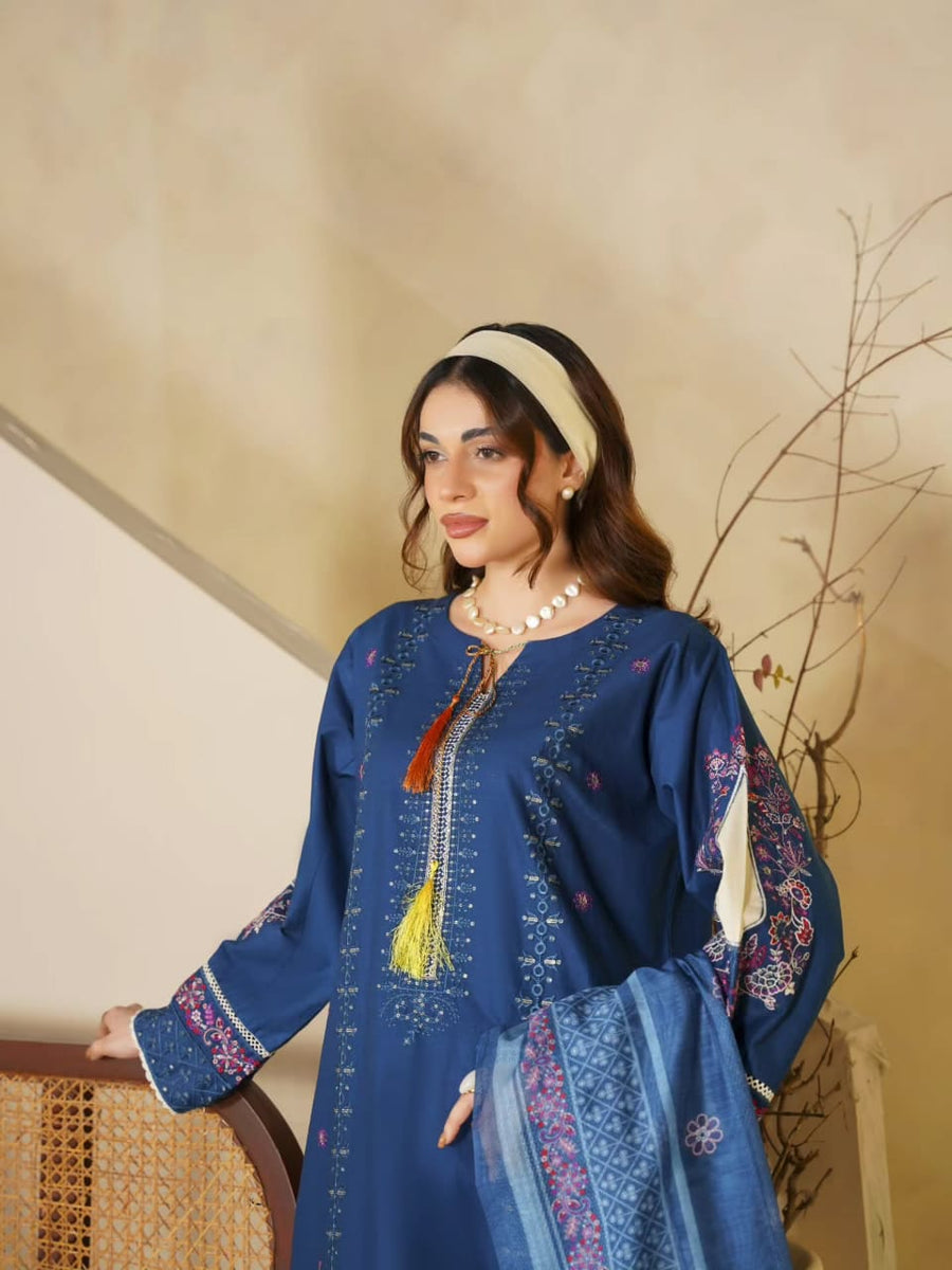 Vibrant Ocean Blue Embroidered Ethnic Suit with Tassels