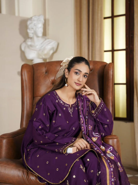 Regal Deep Purple Embroidered Festive Suit