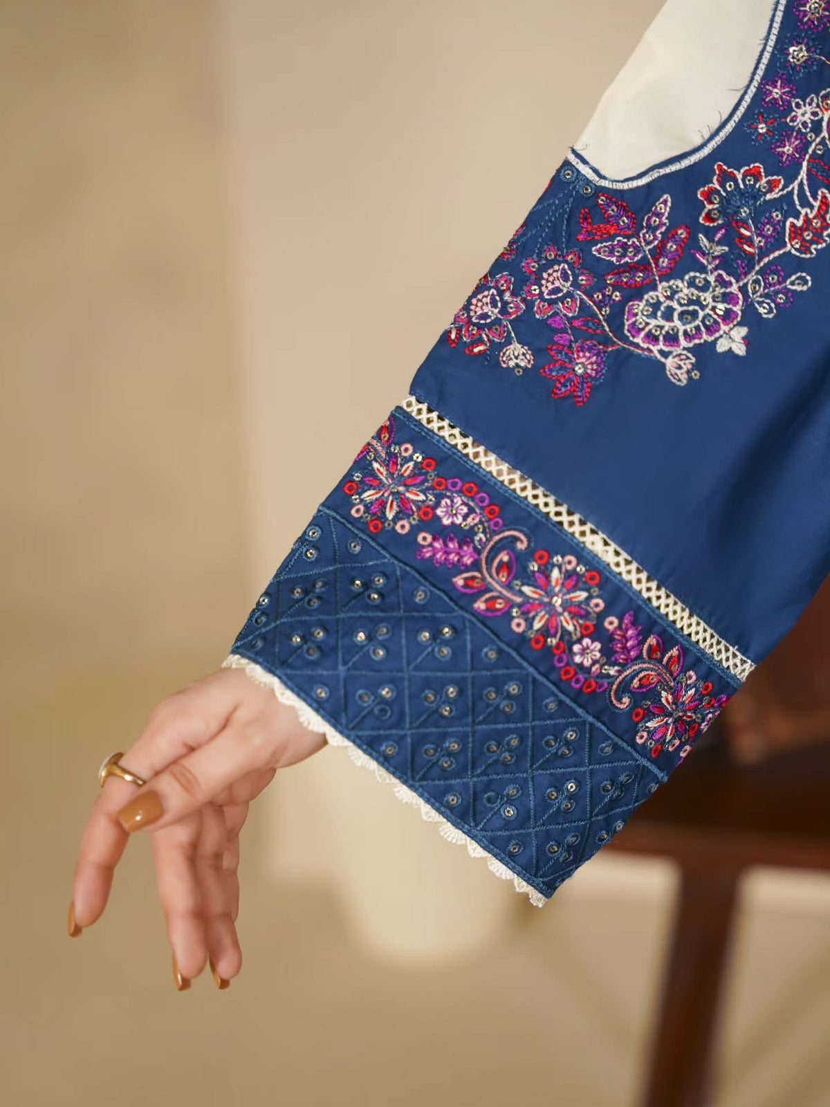 Vibrant Ocean Blue Embroidered Ethnic Suit with Tassels