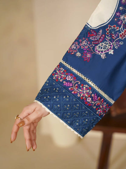 Vibrant Ocean Blue Embroidered Ethnic Suit with Tassels