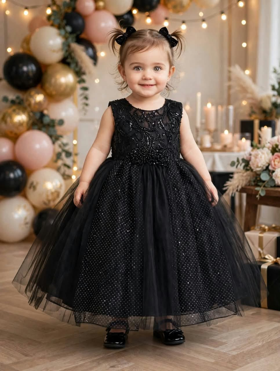 Elegant Black Embellished Party Dress for Girls