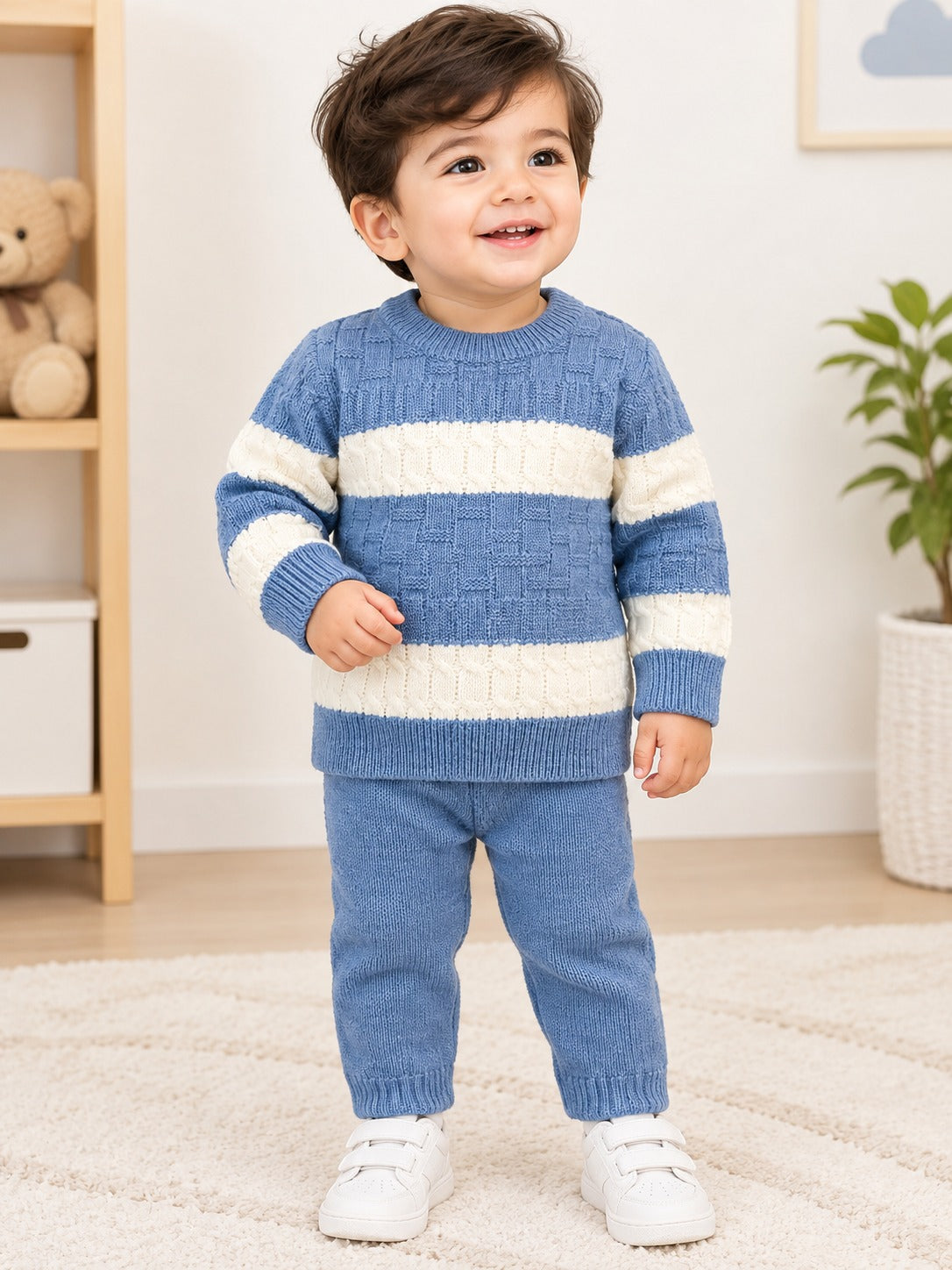 Baby Boys Blue & White Cozy Knitted 2-Piece Set