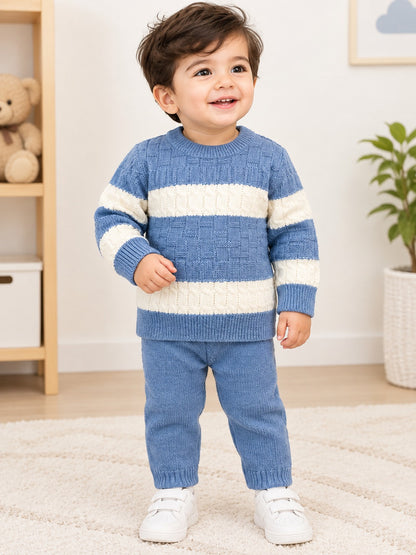Baby Boys Blue & White Cozy Knitted 2-Piece Set