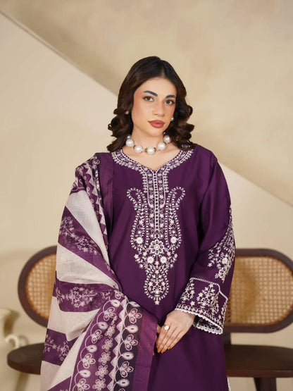 Royal Purple Embroidered 2-Piece Suit for Women