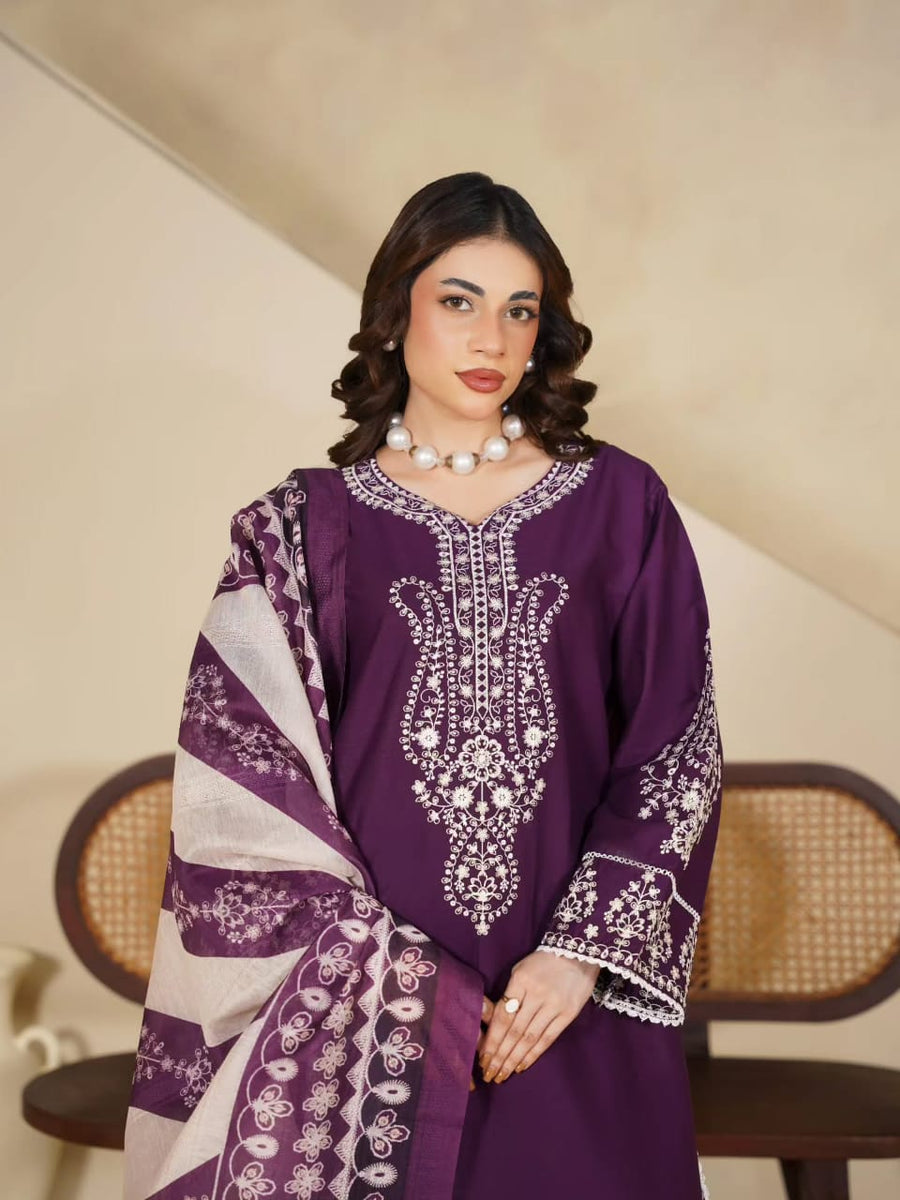 Royal Purple Embroidered 2-Piece Suit for Women