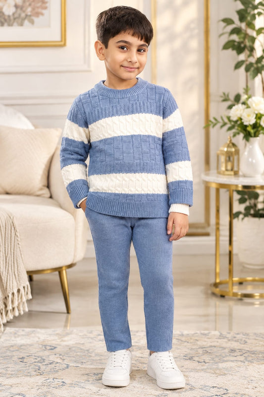Baby Boys Blue & White Cozy Knitted 2-Piece Set