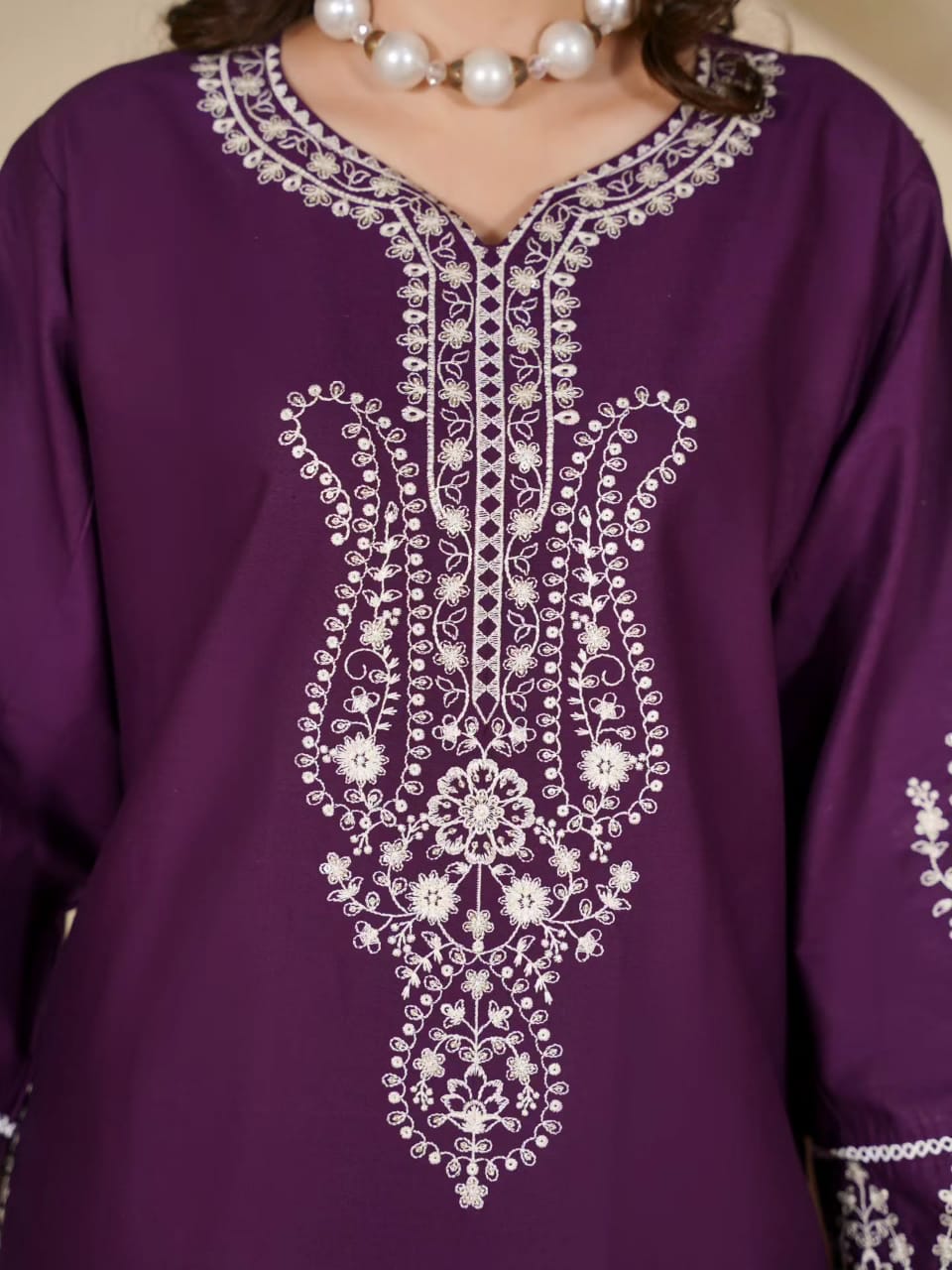 Royal Purple Embroidered 2-Piece Suit for Women