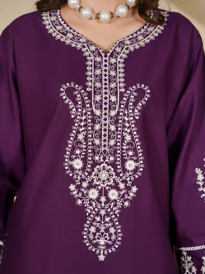 Royal Purple Embroidered 2-Piece Suit for Women