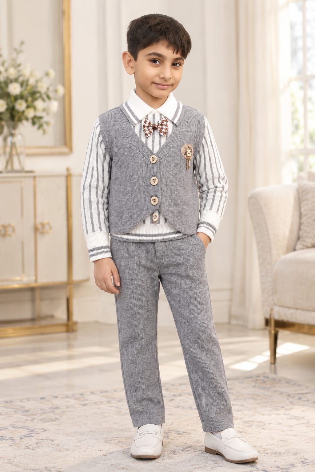 Kids Winter 3-Piece Knitted Outfit Set – Grey