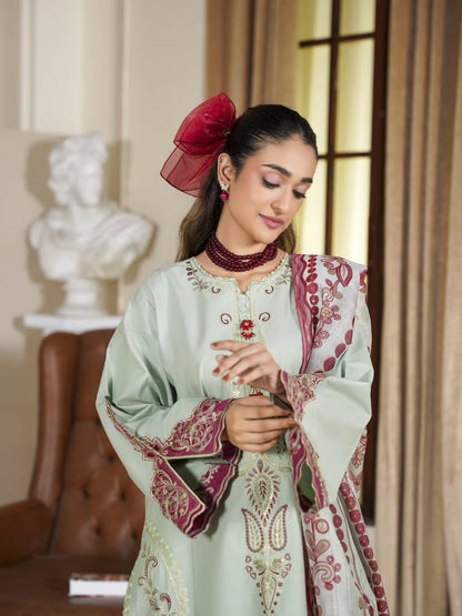 Mint Green Embroidered 3-Piece Suit for Women