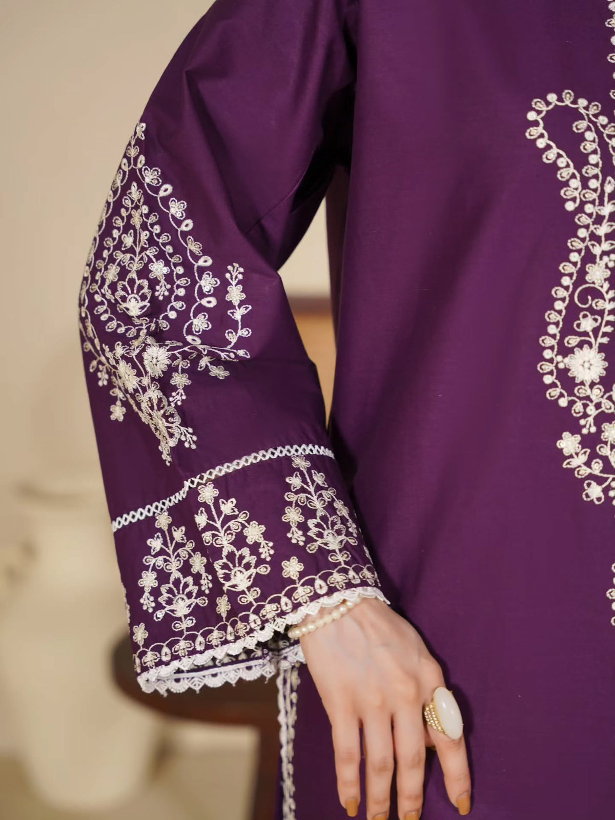 Royal Purple Embroidered 2-Piece Suit for Women