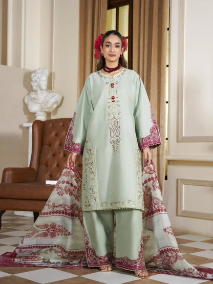 Mint Green Embroidered 3-Piece Suit for Women