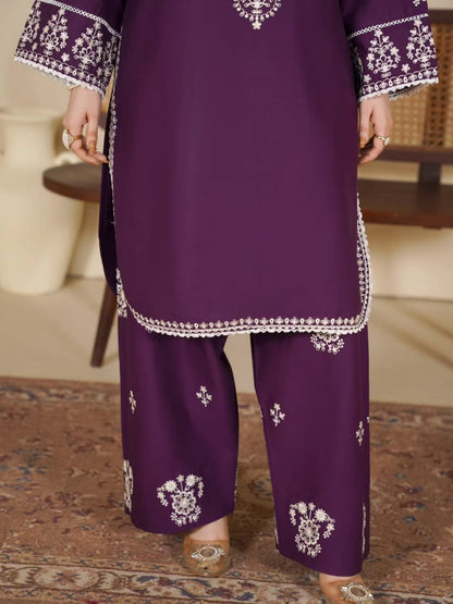 Royal Purple Embroidered 2-Piece Suit for Women